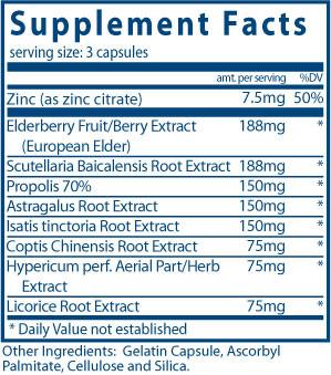 Supplement facts for Vital Nutrients ViraCon